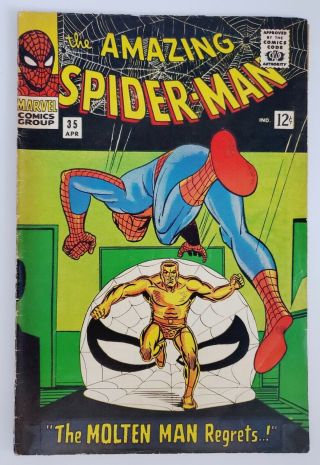1966 Marvel Comic Book Spider - Man 35 " The Molten Man Regrets.  " Fn -