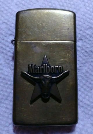 Vintage Brass Marlboro Star And Steer Zippo Lighter
