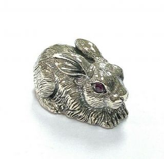 Collectable Victorian Style Rabbit Figurine With Ruby Eyes 925 Sterling Silver