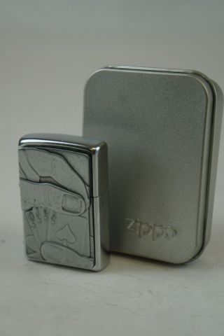 Zippo Barrett Smythe Royal Flush Surprise Hidden Card Lighter W/ Metal Box