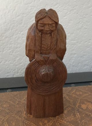 Vintage Signed J Pinal Wood Carving Woman With Hat Figurine Mexico Numbered