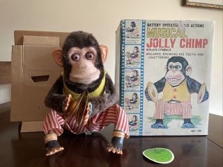 Vintage Battery Op Multi - Action Monkey Musical Jolly Chimp 7061 Daishin Japan