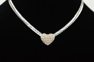 Christian Dior Signed Vintage Collar Necklace Pave Rhinestone Heart Pendant Binl