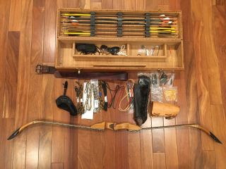 Vintage Takedown Archery Bow Set,  Rh In Wood Case 50” With Accessories