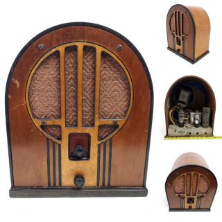 For Repair 1934 Vintage Philco 84 Cathedral Tube Radio Baby Grand Wooden Antique