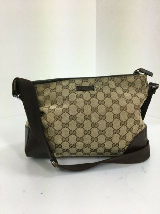Authentic Vintage Gucci Gg Monogram Brown Canvas Leather Crossbody Shoulder Bag