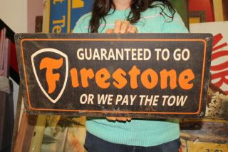 Vintage Firestone Tires Guaranteed Or We Pay The Tow Gas Station 23 " Metal Sign