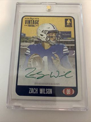 Zach Wilson 2021 Onyx Vintage Green Ink On Card Auto /50 Xrc.  Jets