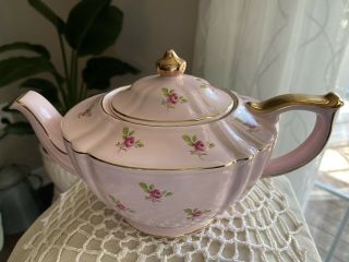 Vintage Sadler England Teapot Pink Roses Chintz Gold 2853