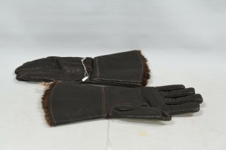 Vintage Motorcycle Gauntlet Aviator Gloves With Fur - By Hansol Nsw - Size 10/l