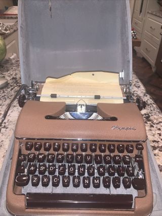 Vintage Olympia Deluxe Portable Brown Typewriter Sm3 With Case