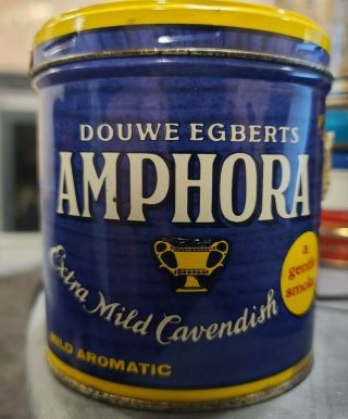 Vintage Amphora Extra Mild Cavendish " Blue " Pipe Tobacco Tin 6 Oz Douwe Egberts