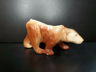 Vintage Small 7 " Ceramic Brown Bear Figurine Planter