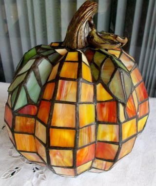 Stained Glass Pumpkin Light Up Halloween Lamp Battery