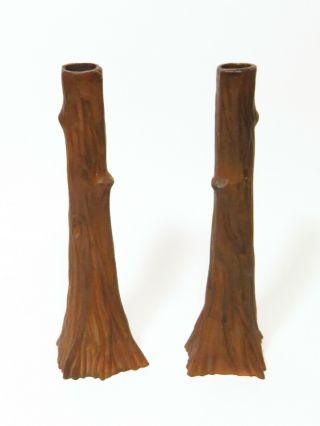 Pair Heavy Cast Iron Candlesticks Tree Trunks Rustic Cabin Decor Candle Holders