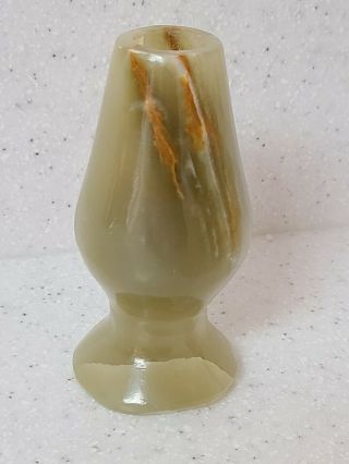 Vintage Onyx Marble Alabaster Stone Small Bud Vase Cream Brown White Euc