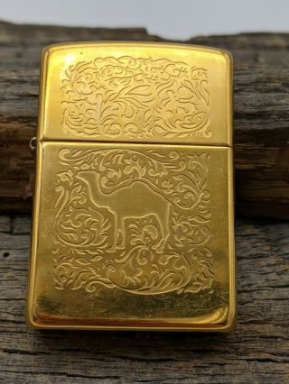 Vintage 1996 Xii Zippo Camel Embossed Gold Plated Two Sided Lighter -