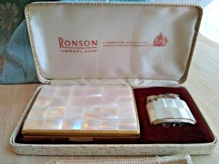 Ronson Varaflame Milady Mother Of Pearl Lighter & Cigarette Case