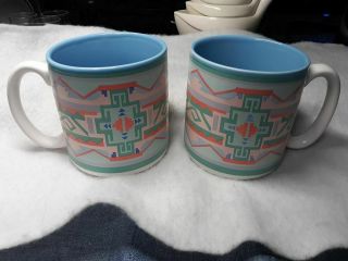 Vintage 1991 Set Of 2 Potpourri Press Desert Quilt Pattern Coffee Mugs Cups