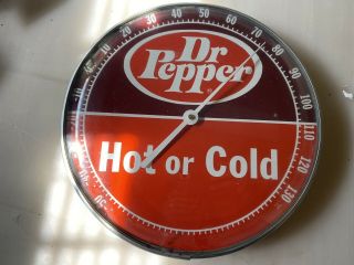Vintage Dr.  Pepper Hot Or Cold Round Covered Thermometer With Glass Front