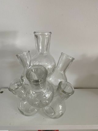 Vtg Glass Bud Mini Vase Cluster Centerpiece Flower Frog 2 Tiered - 7 Slots