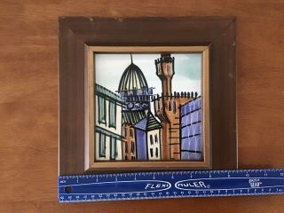 Vintage Harris G.  Strong High Fired Hand Painted Ceramic Tile 73 Wood Frame 2