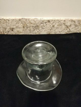 Glass Top Hat Vase Art Deco Container Clear Glass Bent Brim 4.  75 " Tall Vintage