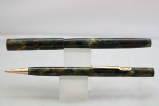 Vintage Swan Mabie Todd & Co Sm1/58 Marine Bronze Fountain Pen & Pencil