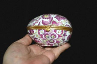 Vintage Limoges France Egg Shaped Trinket Box Purple Floral Design Marked