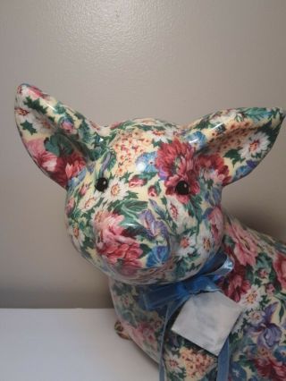 Large Porcelain Patchworks Floral Pig Fiqurine By Joan Baker Designs 2