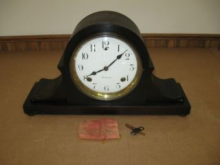 Antique Sessions Tambour ?style Wood Case Mantel Clock