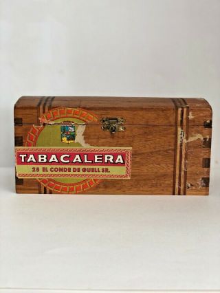Vintage Tabacalera Solid Wood Hinged Cigar Box With Dome Top Brass Hardware