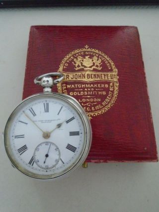 Antique Silver Pocket Watch & Box By Sir John Bennett London 1897