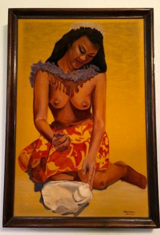 Alexandra Hawthorne Vintage Velvet Painting Of Nude Hawaiian Girl