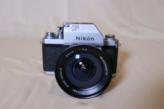 Nikon F VINTAGE 35mm FILM Camera,  Vivitar Wide Angle Lens 1:3.  8 20mm BUNDLE 2