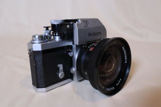 Nikon F VINTAGE 35mm FILM Camera,  Vivitar Wide Angle Lens 1:3.  8 20mm BUNDLE 3