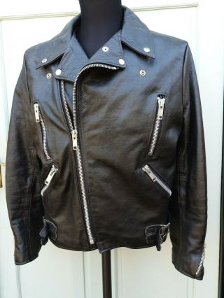 Vintage Wolf Leathers Large Black Motorcycle Jacket,  Label 44 " Late 20th Century