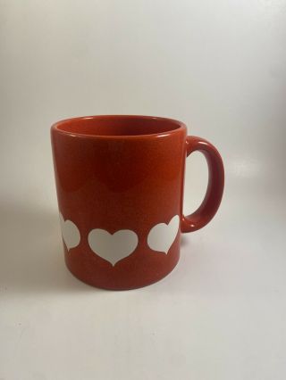 Waechtersbach Red Coffee Mug With Large White Hearts - West Germany - Vintage