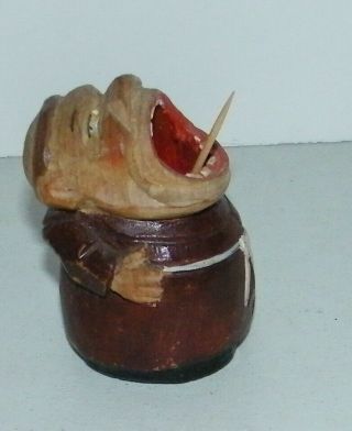 Vintage Anri Italy Hand Wood Carved Figure Wide Mouth Toothpick Holder E.  C.