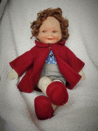 Chad Valley 1938 - 52 Felt Moulded Head 16 " Cloth Doll With Painted Eyes
