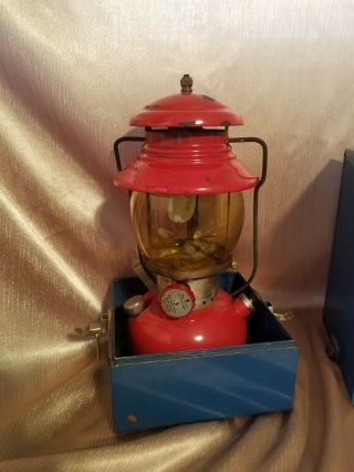 Antique Vintage Coleman Red 200a Lantern W/metal Case Yellow Globe