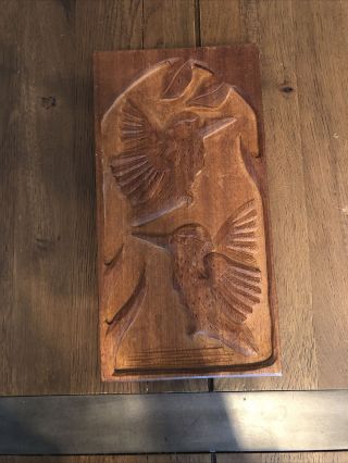 Vintage Wooden Wall Plaque Kingfishers On Solid Wood,  Hand Carved Made In Jersey