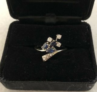 Vintage 14k Solid Yellow Gold Natural Diamond & Natural Sapphire Freeform Ring