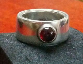 Sweden Vintage Modernist Sterling Silver Red Garnet Wide Thick Heavy Double Ring