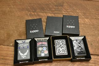 L450 - 4 Unfired Zippo Lighters - Air Force,  Etc.
