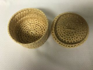 Handmade Sweetgrass Basket Round with Lid Small 3.  25 