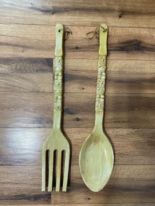 Vintage Large Tiki Fork And Spoon Wall Decor