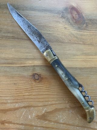 Vintage Laguiole Extra Knife G.  David - Knife And Corkscrew Bone Handle