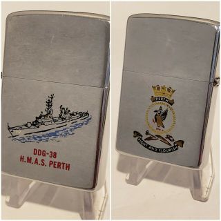 2 1974 Vintage Zippo Lighter Hmas Perth D - 38 Royal Australian Navy Ship Uss Ran