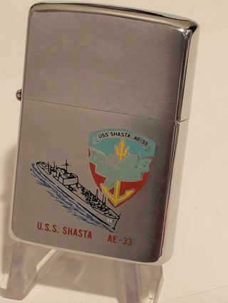 1982 Vintage Zippo Lighter Uss Mount Shasta Ae - 33 Navy Military Vietnam Usn Ship